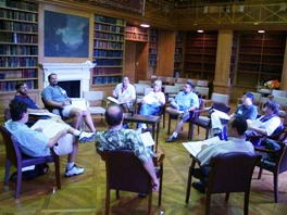 Writers’ workshop participants seated in a circle